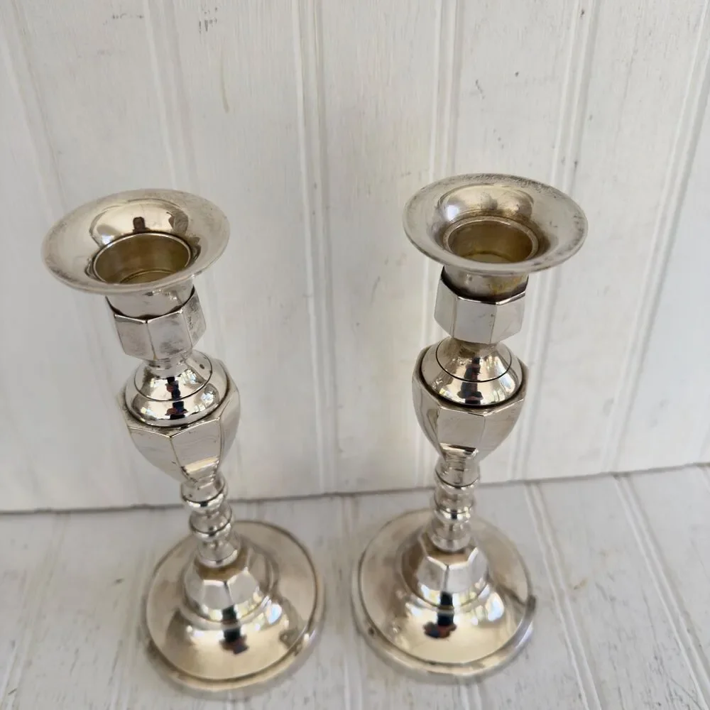 Vintage Set of Silver Plate Taper Candle Holders 8.25”Tall